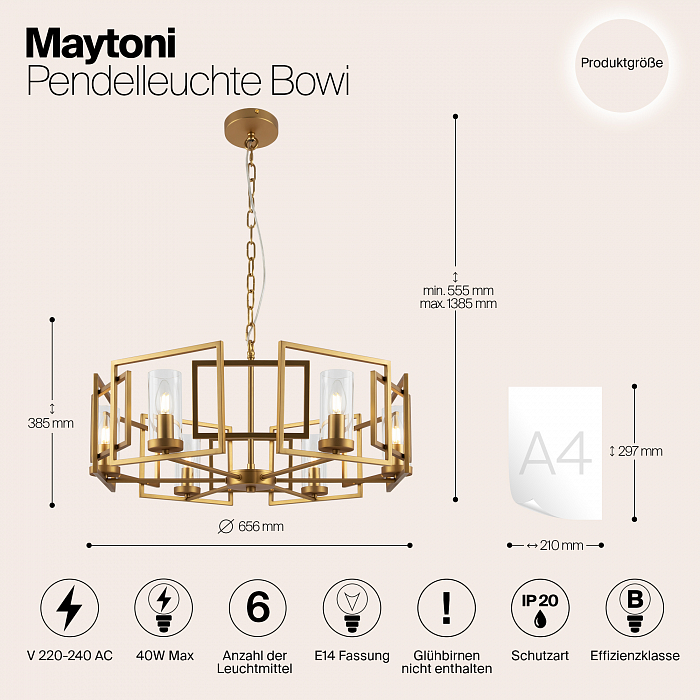 Светильник подвесная Maytoni H009PL-06G