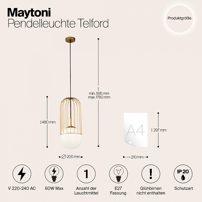 Светильник одинарный Maytoni P363PL-01G